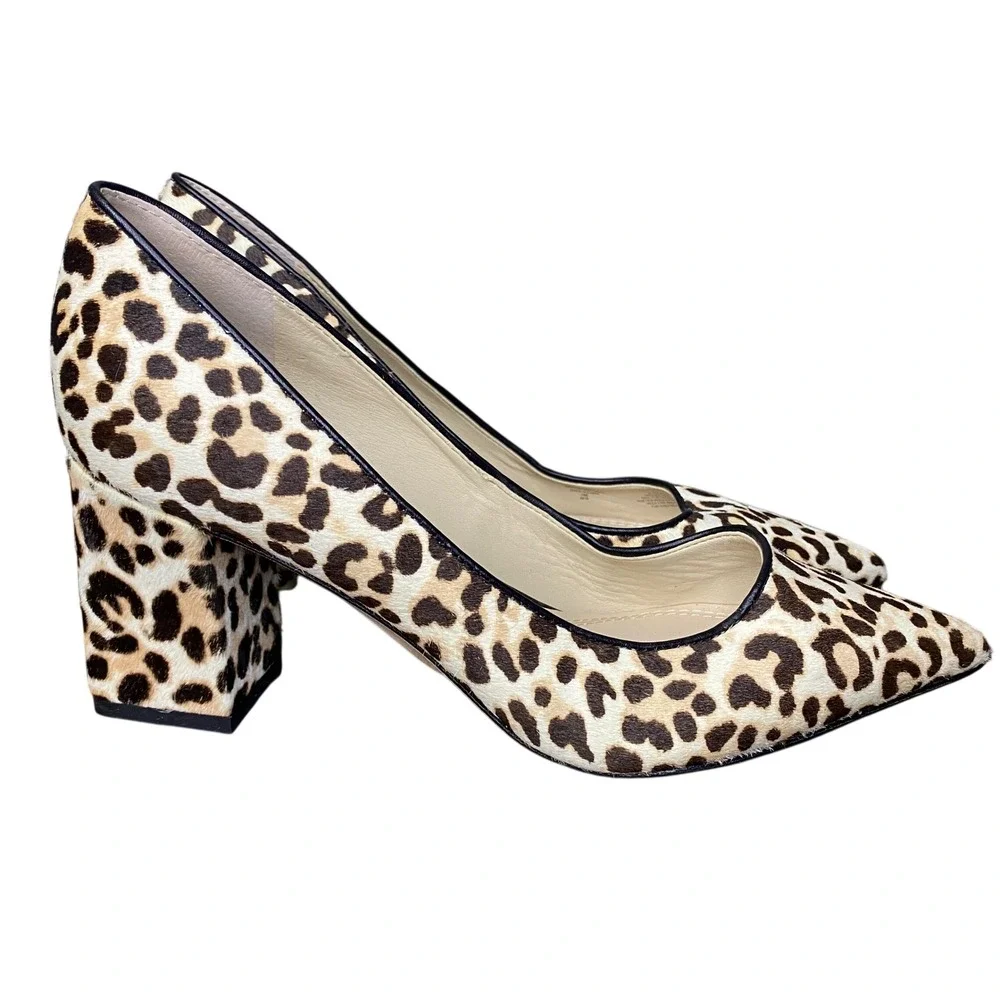 Marc Fisher Zalaya LTD Leopard‎ Print Calf Hair Block Heels Pumps Women Size 7